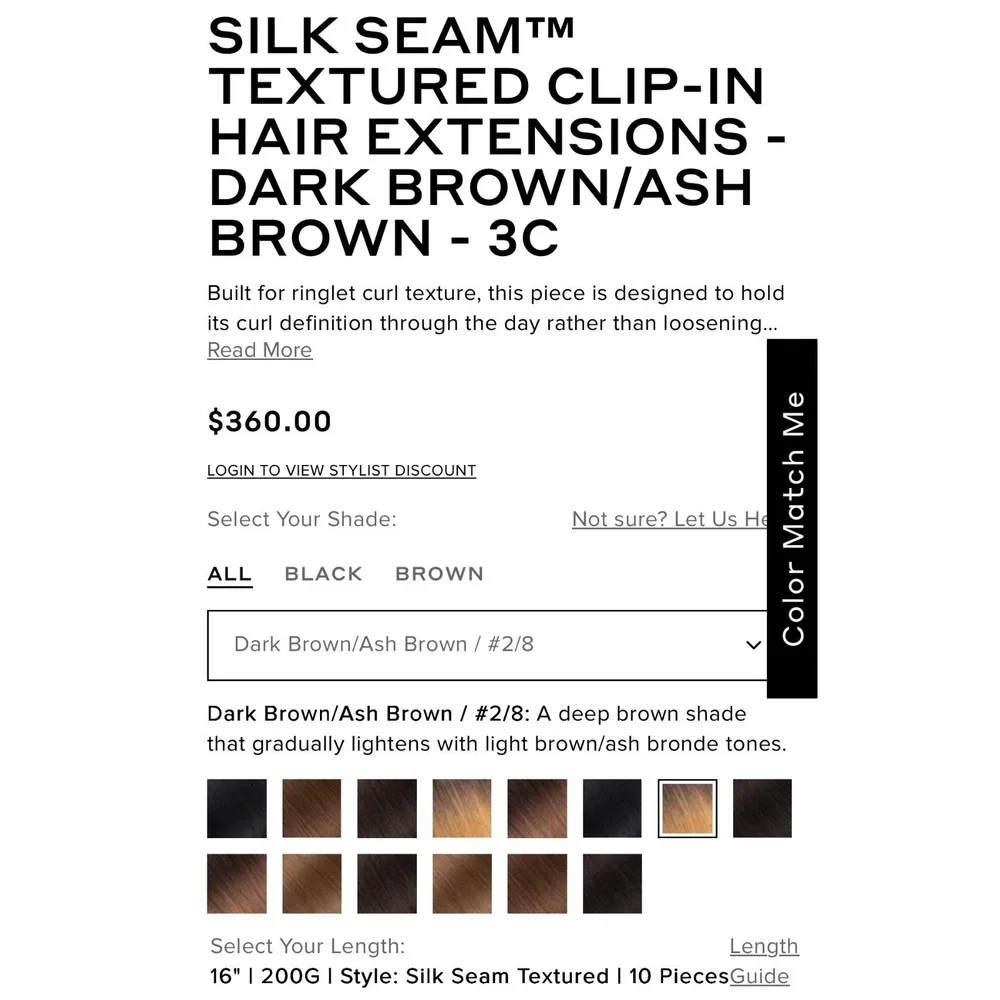 BELLAMI Silk Seam Textured Clip Ins NEW Off DARK BROWN/ASH BROWN 2/8 16